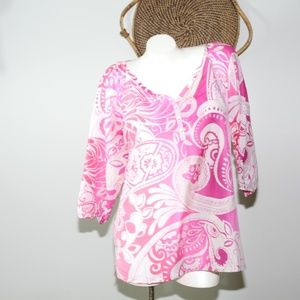 Tommy Bahama Pink Peasant Blouse Top Large